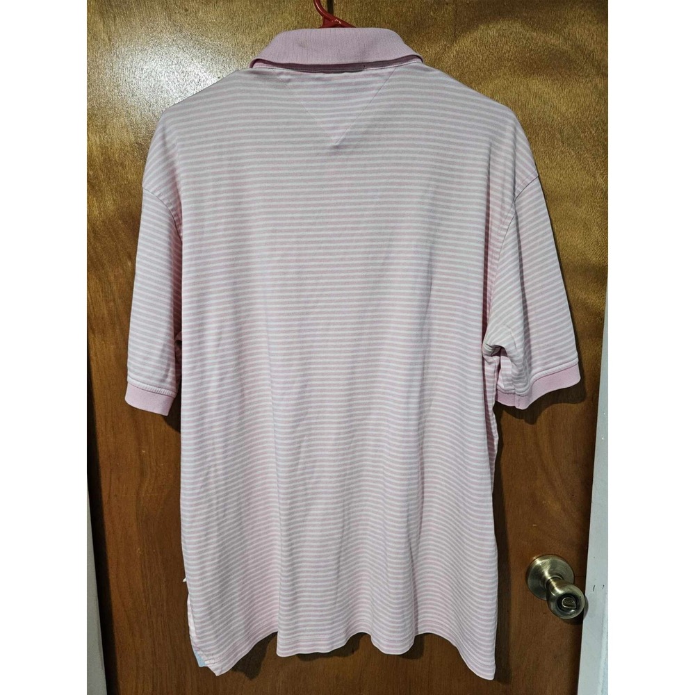 Tommy Hilfiger Mercerized Luxury Cotton Mens Large Pink White Striped Polo - Picture 2 of 7